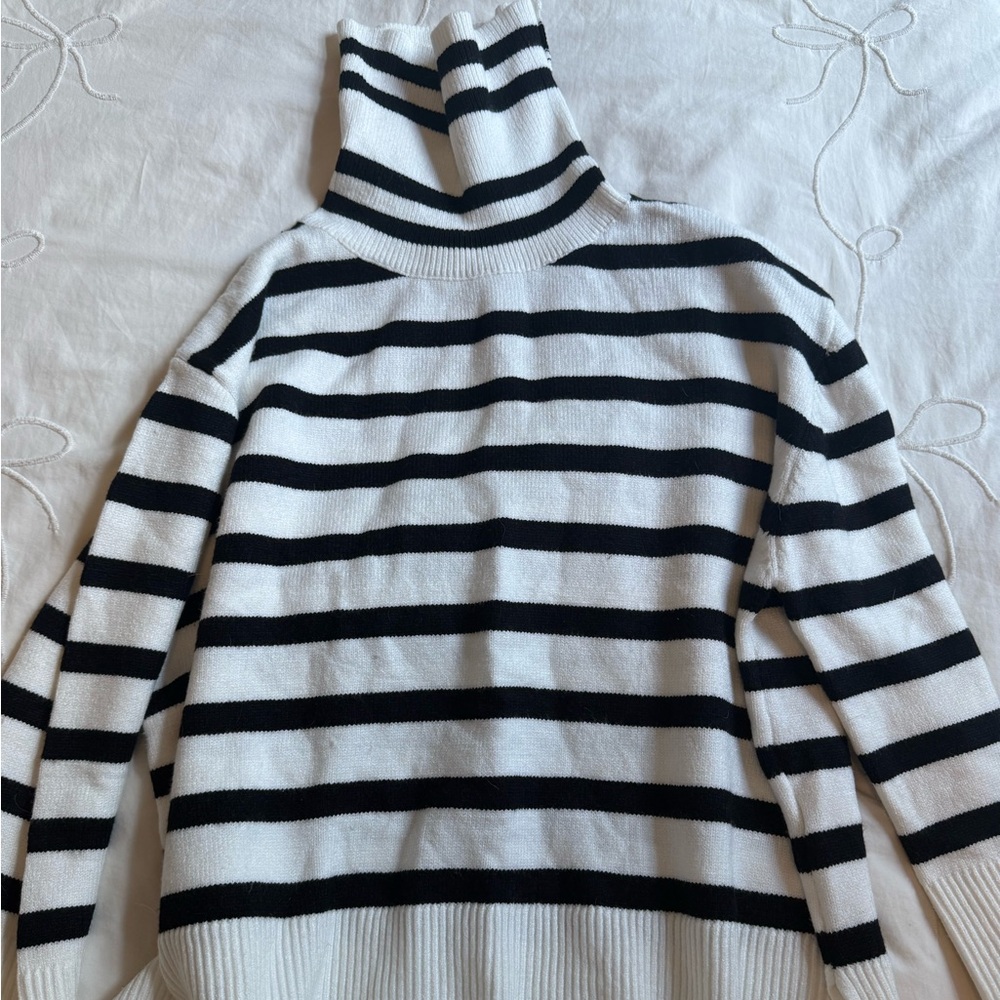 Striped Black and White Turtleneck Sweater BTFMB